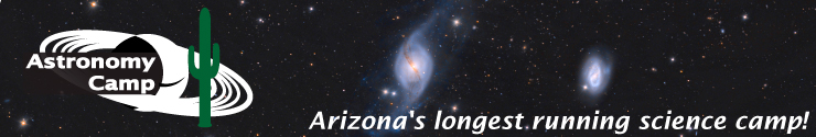 Astronomy Camp Banner - Logo with a background of NGC 3718 taken by previous campers.